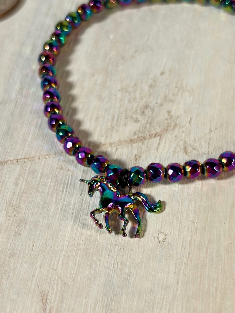 Rainbow Hematite Unicorn Beaded Bracelet